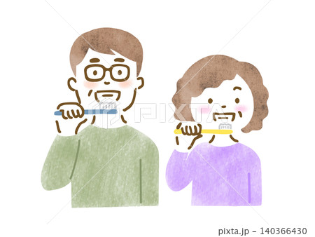 歯磨きしているシニア男女のイラスト 歯磨きしているシニア男女のイラスト 140366430
