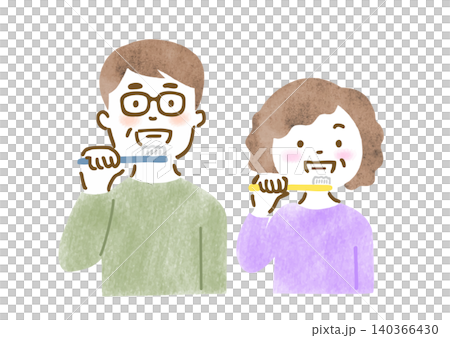 歯磨きしているシニア男女のイラスト 歯磨きしているシニア男女のイラスト 140366430