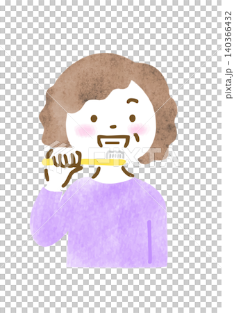 一位老年婦女正在刷牙的插圖 一位老年婦女正在刷牙的插圖 140366432