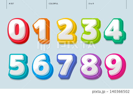 カラフルな立体の0から9までの数字のセット_057 カラフルな立体の0から9までの数字のセット_057 140366502