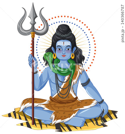 Hindu Deity Shiva Vector Illustration Holding Trident in Meditative Pose Hindu Deity Shiva Vector Illustration Holding Trident in Meditative Pose 140366787