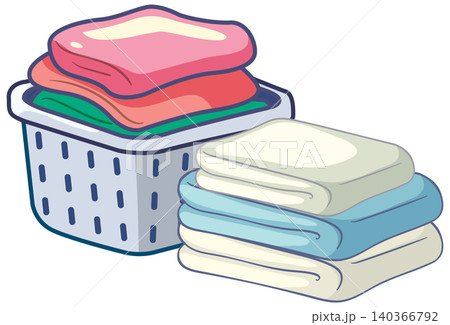 Stack of Folded Laundry and Laundry Basket Illustration Stack of Folded Laundry and Laundry Basket Illustration 140366792