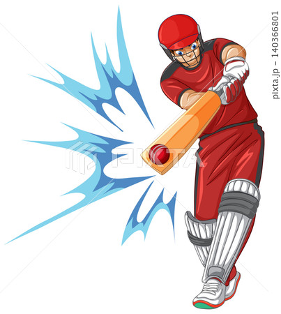 Professional Cricket Player Swinging Bat to Hit Ball in Vector Style Professional Cricket Player Swinging Bat to Hit Ball in Vector Style 140366801