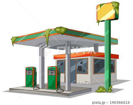 Abandoned Gas Station With Overgrown Moss and Decay 140366818