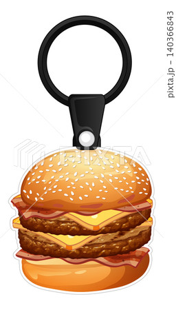 Double Bacon Cheeseburger Keychain Vector Illustration on White Background Double Bacon Cheeseburger Keychain Vector Illustration on White Background 140366843