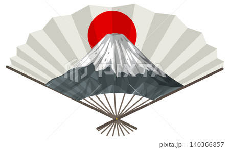 Mount Fuji with Rising Sun on Japanese Folding Fan Mount Fuji with Rising Sun on Japanese Folding Fan 140366857