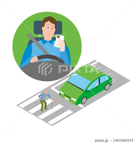 スマホを見ながら運転する男性 140366935