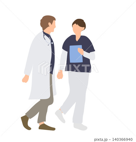 会話しながら歩く医師と看護師のイラスト 140366940