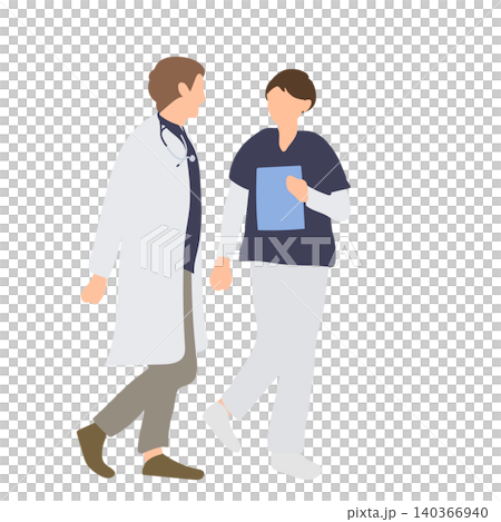 会話しながら歩く医師と看護師のイラスト 140366940