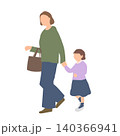 手をつないで歩く母親と女の子のイラスト 140366941