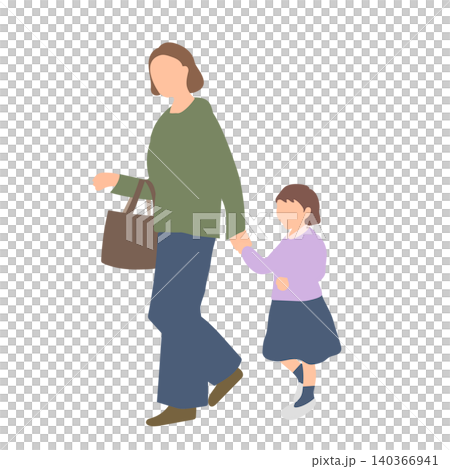 手をつないで歩く母親と女の子のイラスト 140366941