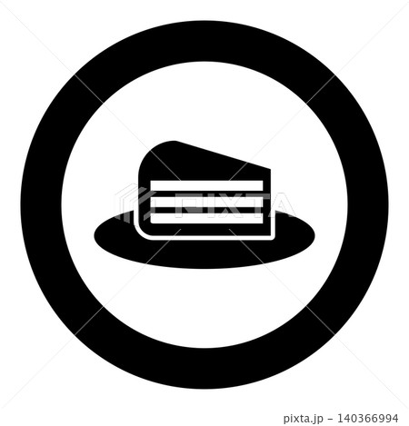 Piece of cake slice on dish icon in circle round black color vector illustration image solid outline style 140366994