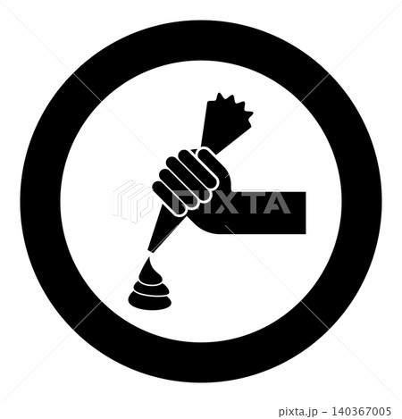 Pastry bag in hand for extraction cream squeeze icing icon in circle round black color vector illustration image solid outline style 140367005