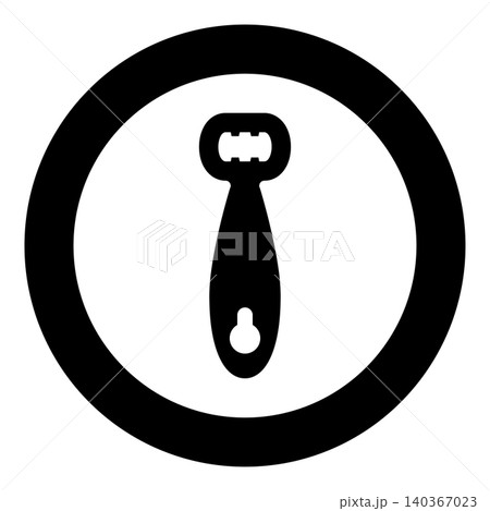 Bottle opener cap handle to uncork beer beverage bottle icon in circle round black color vector illustration image solid outline style Bottle opener cap handle to uncork beer beverage bottle icon in circle round black color vector illustration image solid outline style 140367023