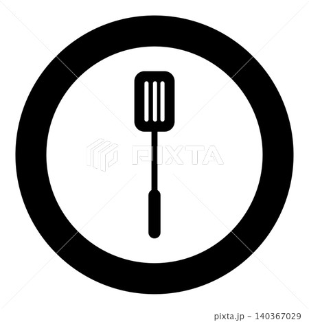 Pancake spatula kitchen cooking equipment used for flipping serving food icon in circle round black color vector illustration image solid outline style Pancake spatula kitchen cooking equipment used for flipping serving food icon in circle round black color vector illustration image solid outline style 140367029
