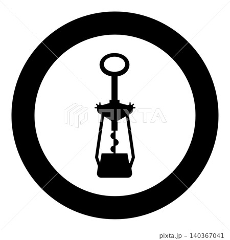 Wing corkscrew for opening wine bottles cork screw icon in circle round black color vector illustration image solid outline style Wing corkscrew for opening wine bottles cork screw icon in circle round black color vector illustration image solid outline style 140367041