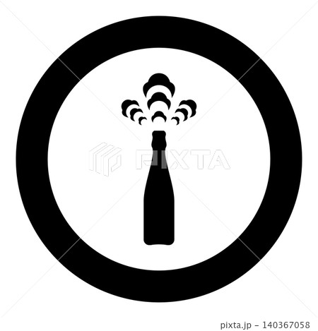 Bottle of champagne strong popping open icon in circle round black color vector illustration image solid outline style Bottle of champagne strong popping open icon in circle round black color vector illustration image solid outline style 140367058