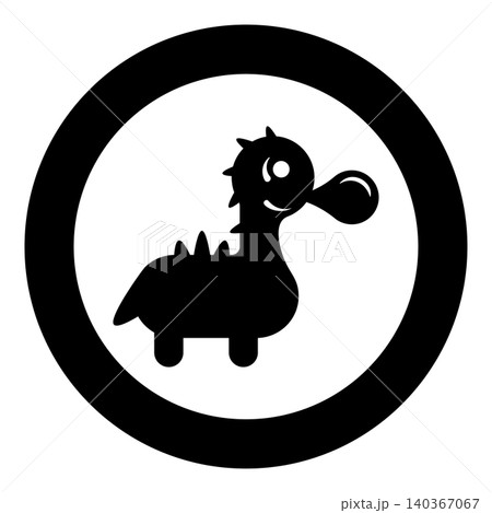 Bubble gum blowing cute dinosaur icon in circle round black color vector illustration image solid outline style Bubble gum blowing cute dinosaur icon in circle round black color vector illustration image solid outline style 140367067