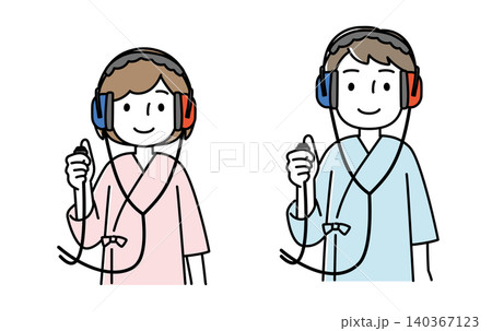 検査着を着て聴力検査をする男女のイラスト 検査着を着て聴力検査をする男女のイラスト 140367123