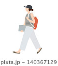 リュックを背負って歩く若い女性のイラスト 140367129