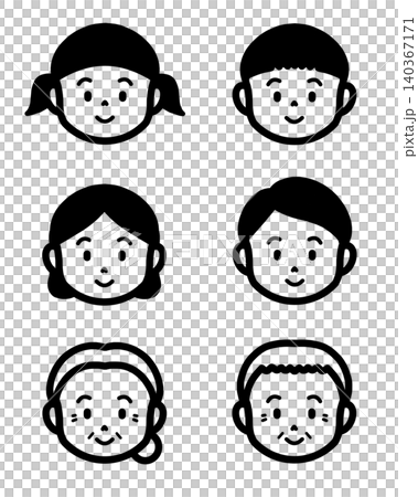 A simple set of three-generation family face icons. A simple set of three-generation family face icons. 140367171