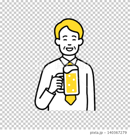 一位中年男性上班族舉杯暢飲啤酒。 140367279
