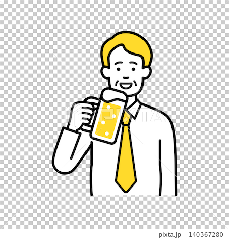 Middle-aged male office worker toasting with beer Middle-aged male office worker toasting with beer 140367280