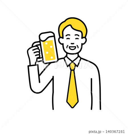 ビールで乾杯する中年の男性会社員 ビールで乾杯する中年の男性会社員 140367281