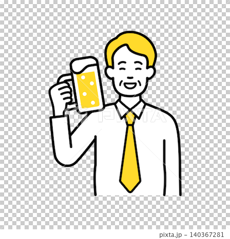 ビールで乾杯する中年の男性会社員 ビールで乾杯する中年の男性会社員 140367281