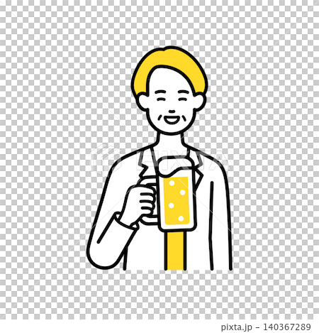 A middle-aged female office worker toasts with beer. A middle-aged female office worker toasts with beer. 140367289