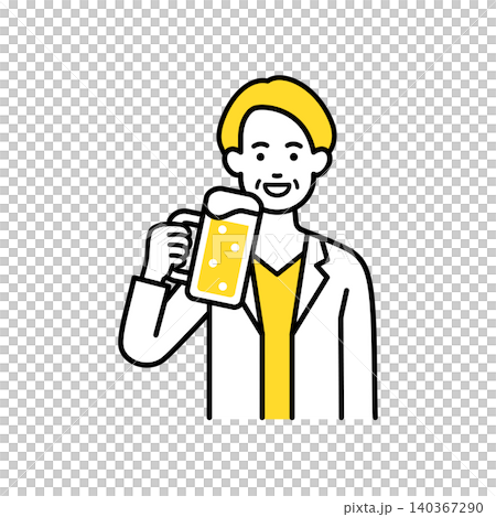 A middle-aged female office worker toasts with beer. A middle-aged female office worker toasts with beer. 140367290