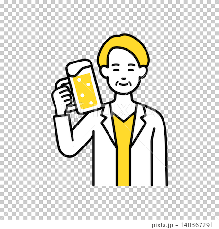 A middle-aged female office worker toasts with beer. A middle-aged female office worker toasts with beer. 140367291