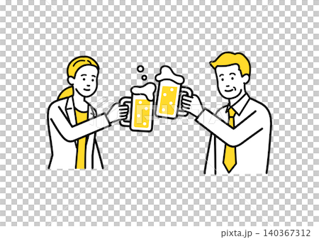 A male and female office worker toast. A male and female office worker toast. 140367312