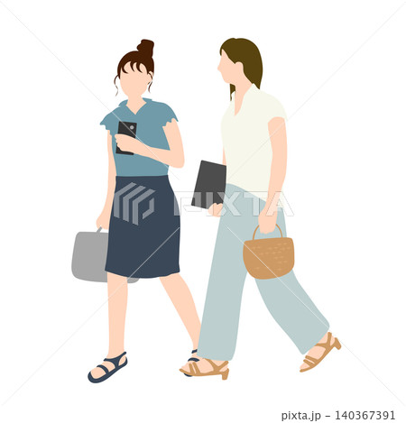会話しながら歩く女性2人のイラスト 会話しながら歩く女性2人のイラスト 140367391