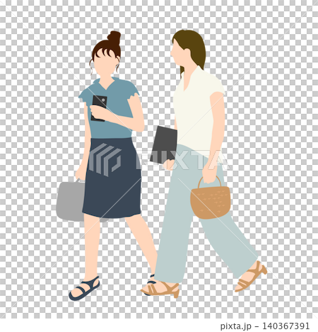 会話しながら歩く女性2人のイラスト 会話しながら歩く女性2人のイラスト 140367391