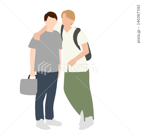 肩を組んで歩く若い男性2人のイラスト 肩を組んで歩く若い男性2人のイラスト 140367392