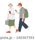 スマートフォンを見ながら歩く若者2人のイラスト 140367393