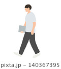 タブレットを持って歩く若い男性のイラスト 140367395