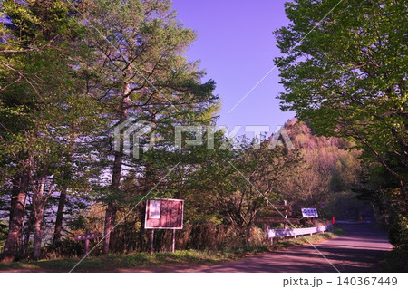 新緑に囲まれた野麦峠の野麦街道 新緑に囲まれた野麦峠の野麦街道 140367449