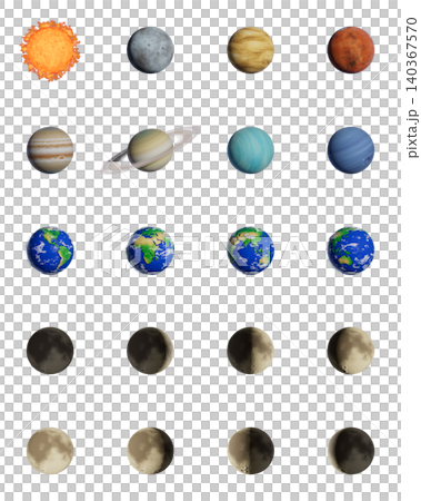 A set of 3DCG illustrations of major celestial bodies in the solar system. A set of 3DCG illustrations of major celestial bodies in the solar system. 140367570