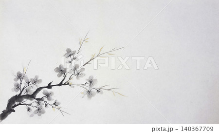 白和紙に墨絵風の桜が描かれた上品な和風背景 白和紙に墨絵風の桜が描かれた上品な和風背景 140367709