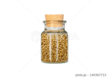 mustard in glass container isolated on white background mustard in glass container isolated on white background 140367715
