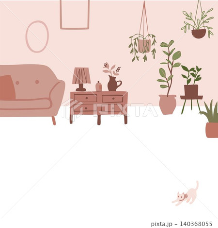 観葉植物のあるナチュラルなお部屋イラスト 観葉植物のあるナチュラルなお部屋イラスト 140368055