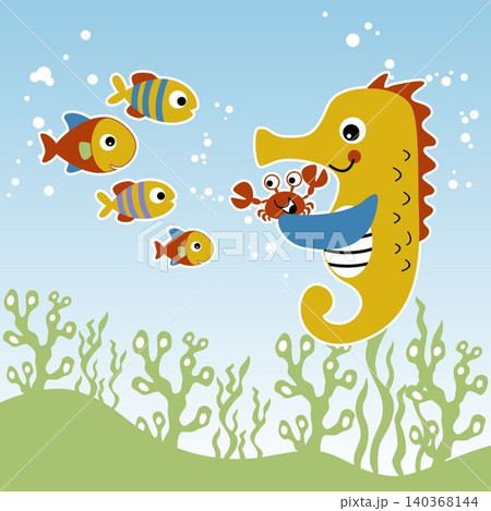 vector cartoon of cute sea animals underwater vector cartoon of cute sea animals underwater 140368144