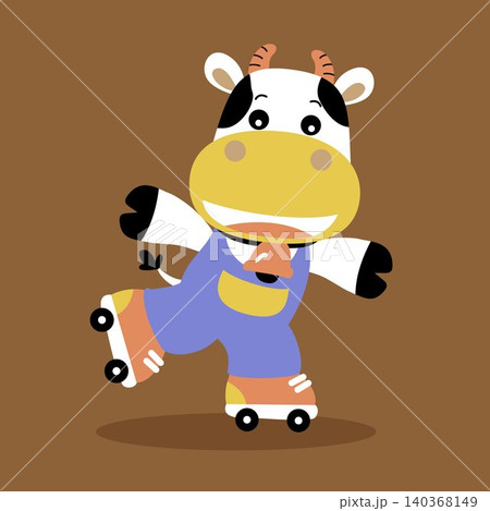 Funny cow playing roller skate, vector cartoon illustration Funny cow playing roller skate, vector cartoon illustration 140368149