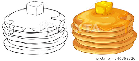 Stack of Pancakes with Butter and Syrup Vector Illustration Set 140368326