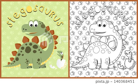 vector cartoon of dinosaur with hatched egg on footpath background pattern, coloring page or book vector cartoon of dinosaur with hatched egg on footpath background pattern, coloring page or book 140368451