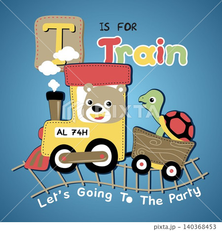 cute bear with turtle on steam train, vector cartoon illustration cute bear with turtle on steam train, vector cartoon illustration 140368453