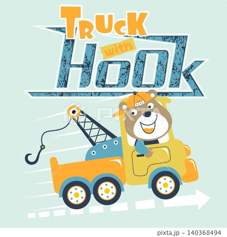 vector cartoon illustration of cute bear driving tow truck 140368494