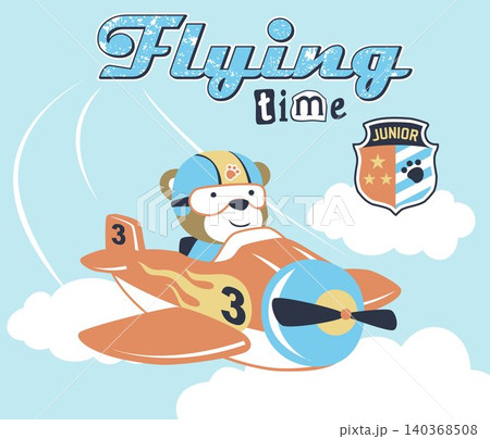 vector cartoon of cute bear pilot on airplane vector cartoon of cute bear pilot on airplane 140368508